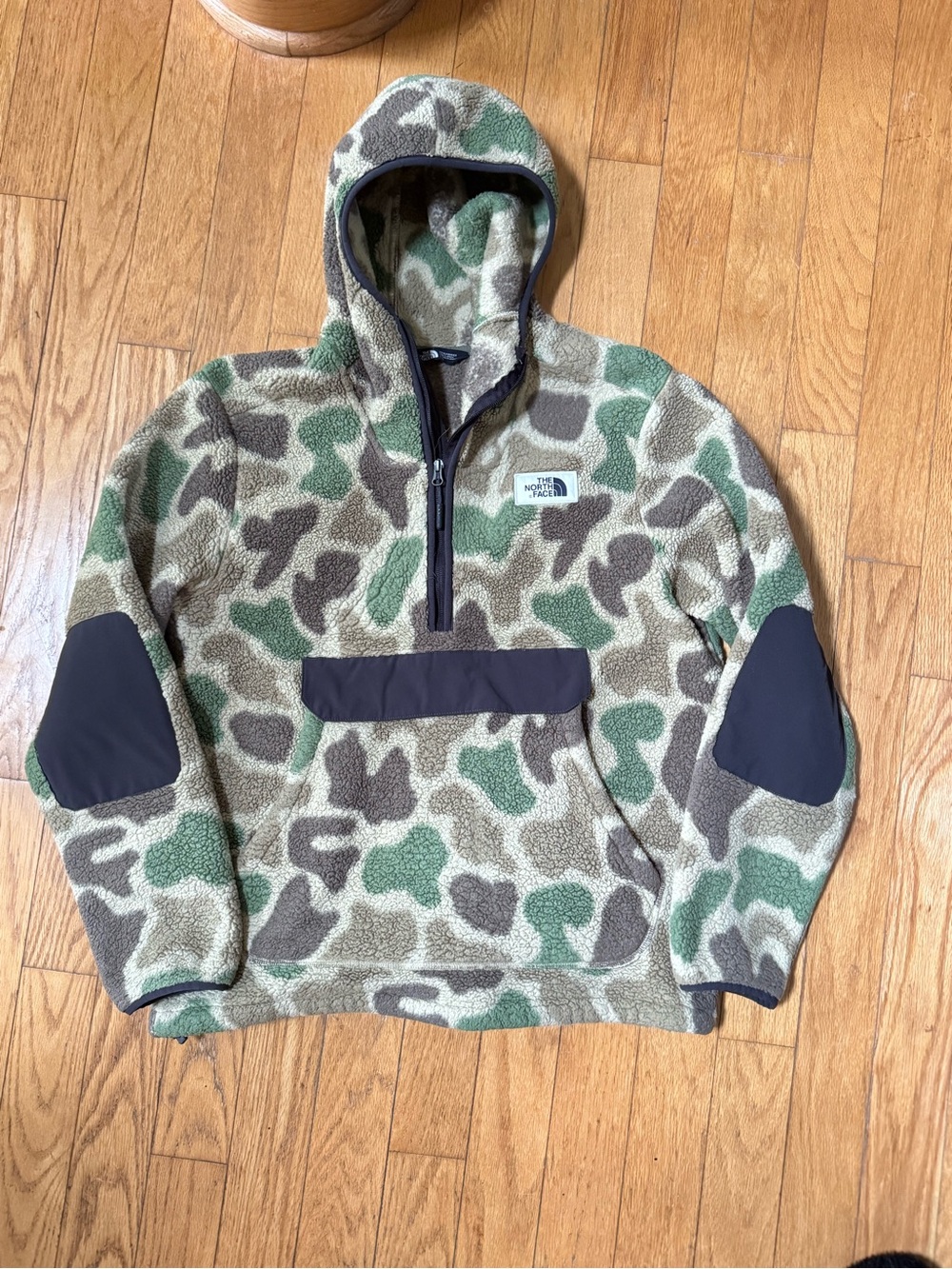 The North Face Mens Camo Half Zip Sherpa Hooded Pullover Outdoor Sz L
